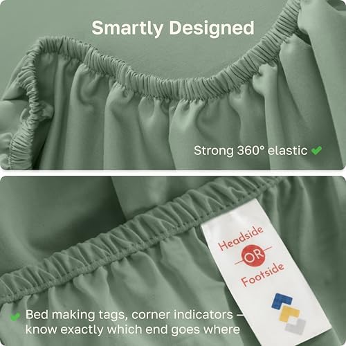 Soft Natural 100% Cotton Sateen Full Size Fitted Sheets, Pine Green - Image 5