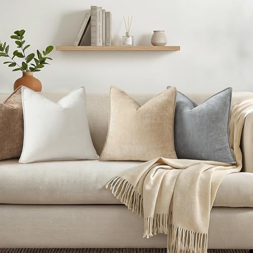 decorUhome Chenille Beige Velvet Throw Pillow Covers 22x22 Set of 2 - Image 4
