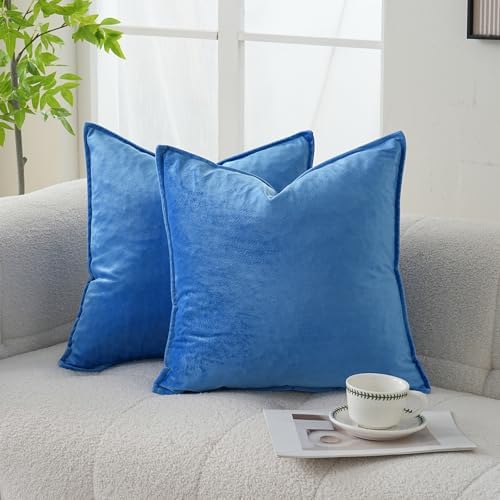 Velvet Royal Blue Throw Pillow Covers 24”x24”Pack of 2 Soft Decorative by JIAHANNHA