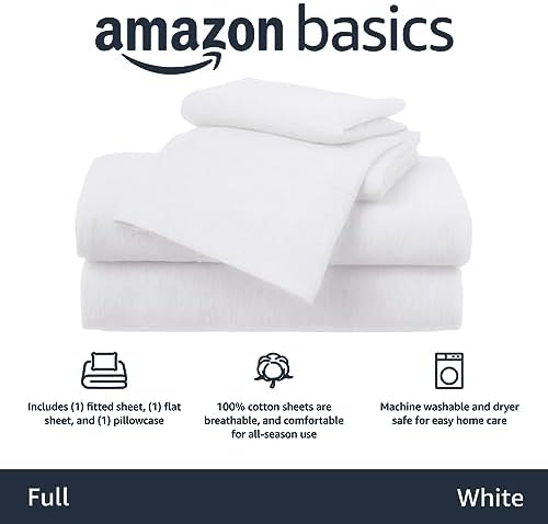 Amazon Basics 4 Piece Bed Sheet Set, 100% Cotton Jersey, Includes Super Soft - Image 3