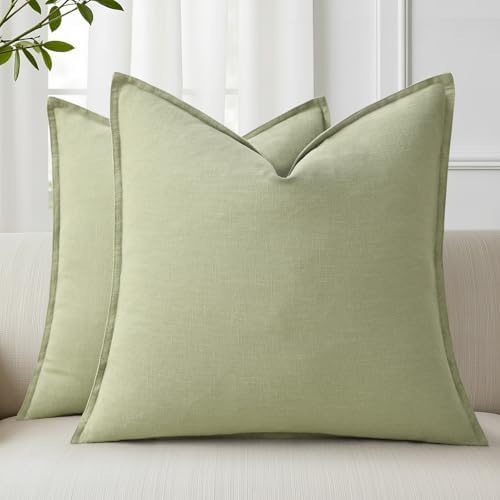 decorUhome Fall Sage Green Linen Throw Pillow Covers 20x20 Set of 2 by decorUhome