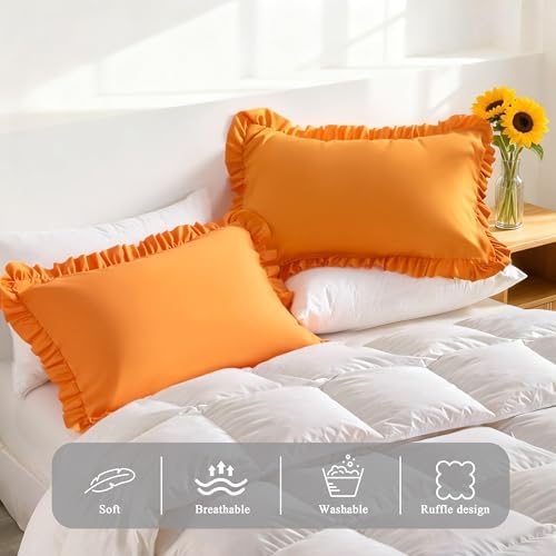 Ruffled Queen Pillow Shams, 2 Pack, 20x30 Inches, Ginger Yellow - Image 4