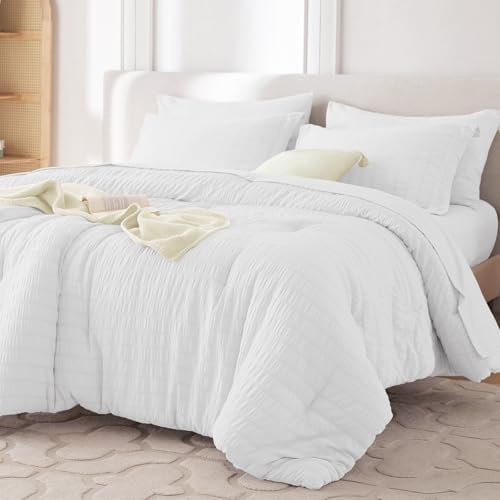 MUXHOMO 7 Pieces California King Comforter Set, Seersucker Bed in a Bag Cal by MUXHOMO