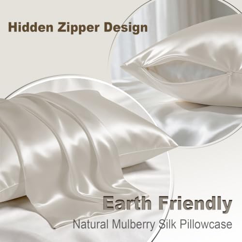 LYSHIN Beige Silk Pillow Cases 2 Pack Standard Size - Image 2