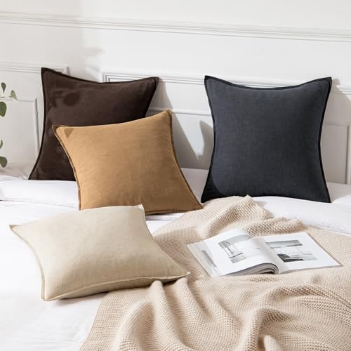MIULEE Decorative Linen Pillow Covers 18x18 Inch Brown - Image 4