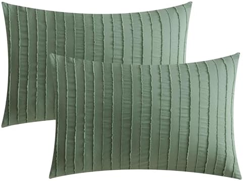 JELLYMONI Green Striped Tufted Pillowcases King Size 20"x 40" by JELLYMONI