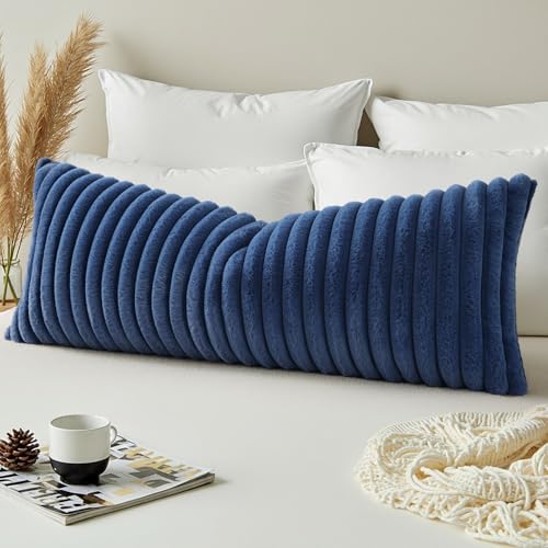 decorUhome Fall Faux Fur Throw Pillow Covers 14x36 Pack of 1 Navy Blue - Image 4