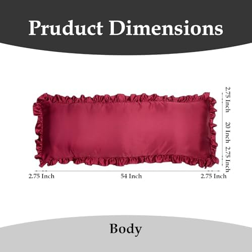 2 Pack Ruffle Satin Pillowcases Body Size 20"x54" Burgundy - Image 2