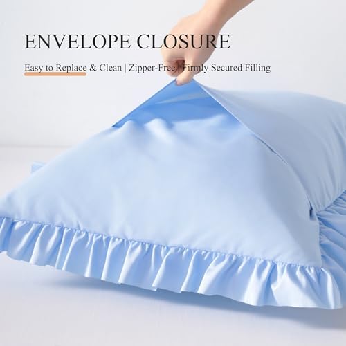 Ruffled Queen Pillow Shams, 2 Pack, 20x30 Inches, Sky Blue - Image 6