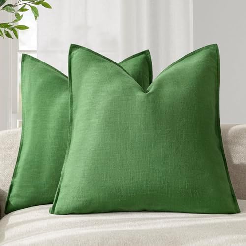 Foindtower Linen Solid Decorative Throw Pillow Covers 18x18 Forest Green by Foindtower