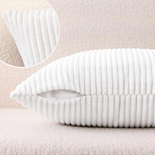 Mecatny Corduroy Decorative Throw Pillow Covers 12x20 Set of 2 White - Image 5