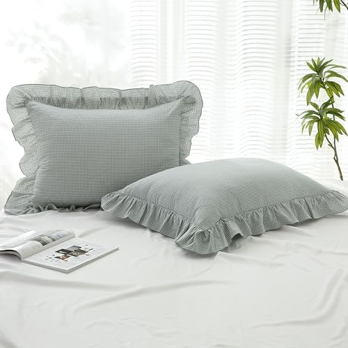 Gingham Pillow Shams 20x26, Ruffle Trim - Image 2