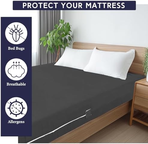 HunnmingRe Zippered Mattress Protector Fitted, Dark Gray, Twin XL - Image 6