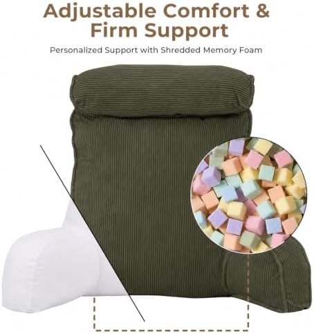 Reading Pillow for Bed with Detachable Neck Roll and Shredded Memory Foam - Image 4