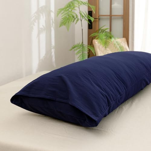 BESTOUCH Washed Cotton Pillowcases Linen Feel Navy Blue Body - Image 4