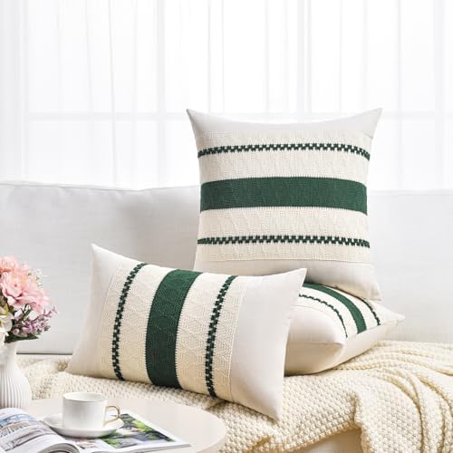 Fancy Homi Set of 2 Dark Green Boho Lumbar Decorative Throw Pillow Covers 12x20 - Image 6