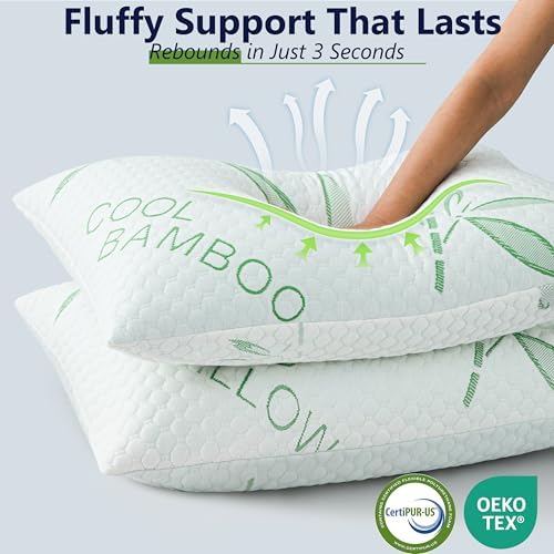 Shredded Memory Foam Pillows, Cooling Pillows Queen Size Set of 2 Adjustable - Image 4