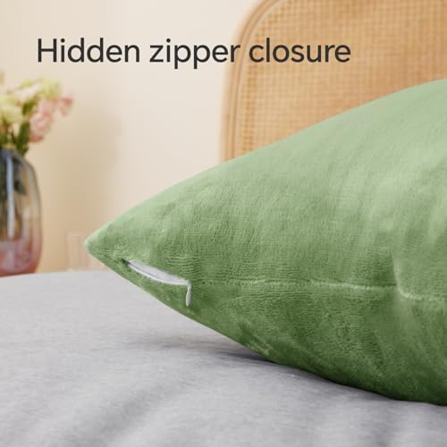 BEDELITE Flannel King Size Pillow Cases Set of 2, Sage Green, 20x36 Inches - Image 6