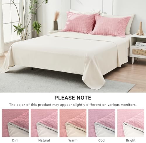 HYMOKEGE Pink/Ivory Full Size Comforter Sets Seersucker 7 Pieces, All Season - Image 5