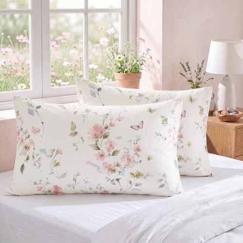 Bedorm 100% Cotton Pillowcases Set of 2 King Size Floral Pillow Cover Aesthetic by Bedorm