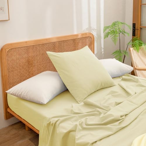 BESTOUCH Washed Cotton Pillowcases Linen Feel Light Yellow Euro by BESTOUCH