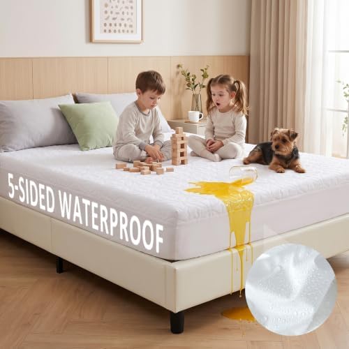 5-Sided Waterproof Mattress Protector, Noiseless Bedding Pad - Image 5