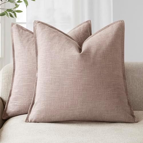 Foindtower Linen Solid Decorative Throw Pillow Covers 24x24 Inch Dusty Pink by Foindtower