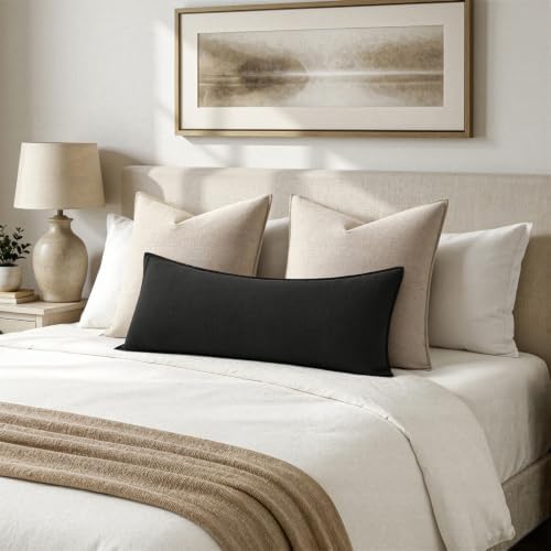 MIULEE Decorative Linen Lumbar Pillow Cover 14x36 Inch Black - Image 3