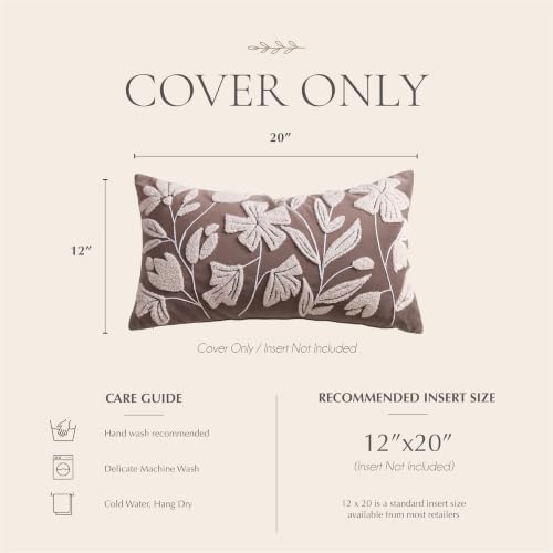 BlissBlush Decorative Lumbar Pillow Cover 12x20 Inch, Taupe Brown Floral Tufted - Image 6