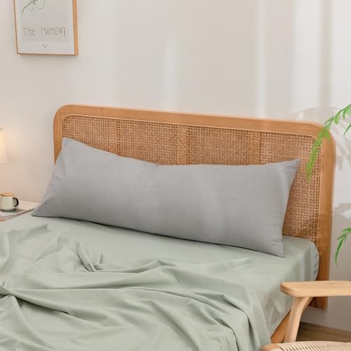 BESTOUCH Washed Cotton Pillowcases Linen Feel Light Grey Body - Image 3