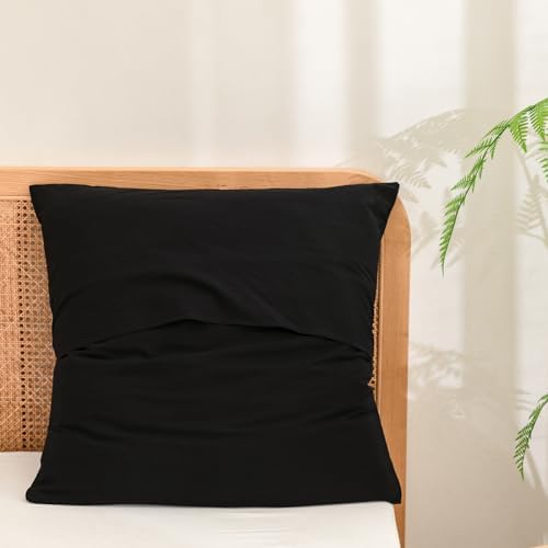 BESTOUCH Washed Cotton Pillowcases Linen Feel Deep Black Euro - Image 2