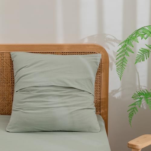 BESTOUCH Washed Cotton Pillowcases Linen Feel Sage Green Euro - Image 2