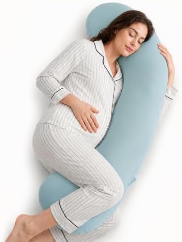 Momcozy J Shaped Cooling Pregnancy Pillow, Maternity Pillow by Momcozy