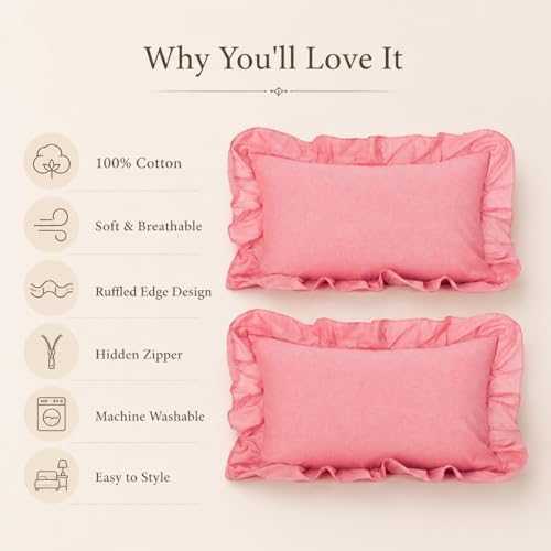 JoraLion Ruffled Throw Pillow Cover 12x20 Solid Pink - Image 5