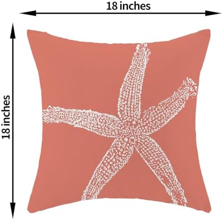 Orange Starfish Pillow Covers 18x18 Inch Set of 2, Nautical Ocean Coastal Coral - Image 6