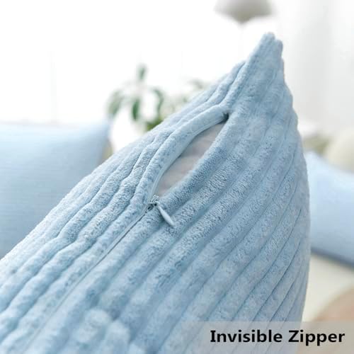 Home Brilliant Blue Throw Pillow Covers Striped Velvet Couch Pillow Cushion - Image 4