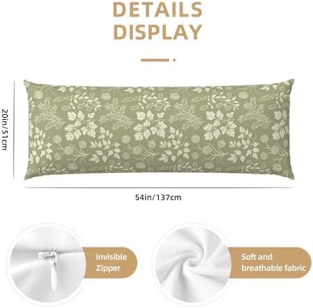 Green Leaf Plant Body Pillowcase, Long Pillow Cover 20"x54" Soft - Image 3