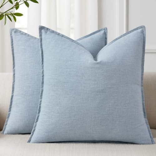 decorUhome Fall Sky Blue Linen Throw Pillow Covers 24x24 Set of 2 by decorUhome