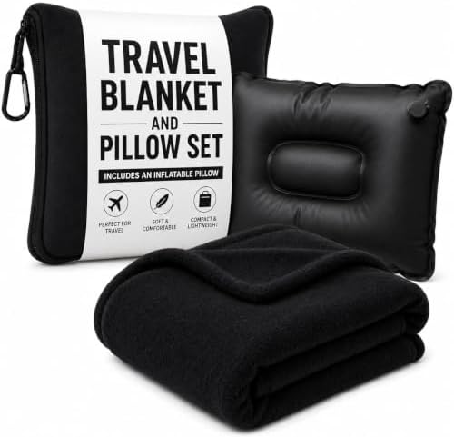 Dot&Dot Travel Pillow and Blanket Set, 2-in-1 Airplane Travel Essentials by DotDot