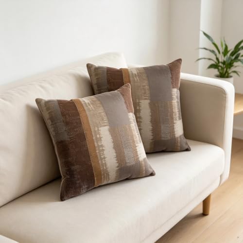 Decorative Throw Pillow Covers, Abstract Brushstroke Pattern in Brown and Gray - Image 7