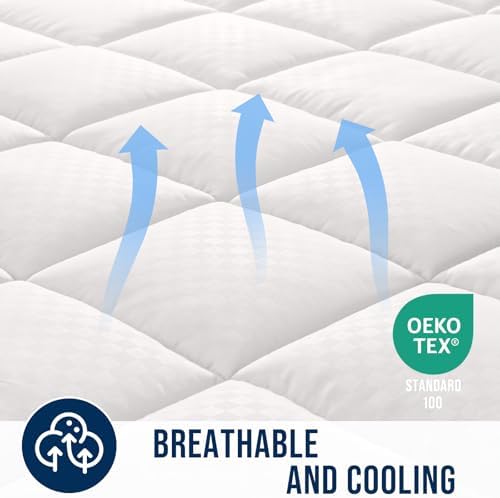 OLANLY Full Quilted Fitted Mattress Pad, Down Alternative Fill, Off White - Image 4