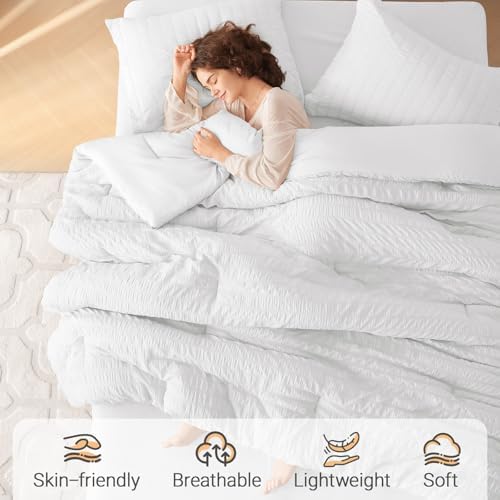 MUXHOMO 7 Pieces California King Comforter Set, Seersucker Bed in a Bag Cal - Image 2