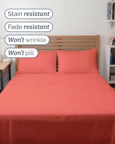 Full XL Sheets - 4 Piece Full XL Sheet Set - Breathable & Cooling - Coral - Image 5