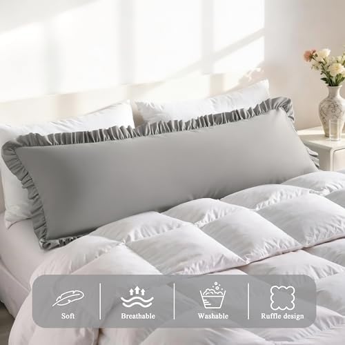 Ruffled Body Pillow Shams, 1 Pack, 20x54 Inches, Smoke Grey - Image 2