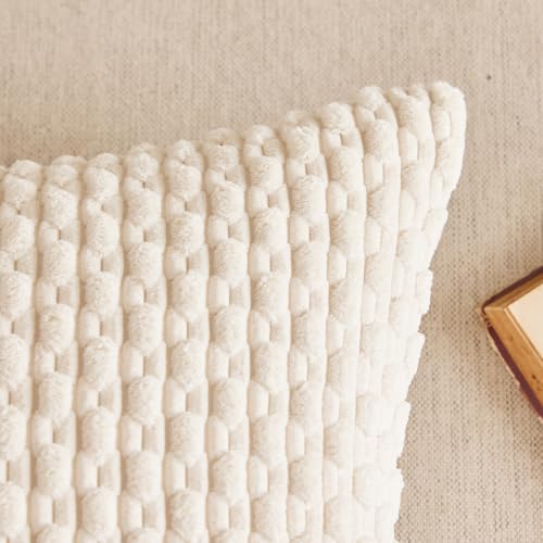 Kevin Textile Soft Corduroy 12"x24" Lumbar Pillow Cover 1 Pack, Cream White - Image 2