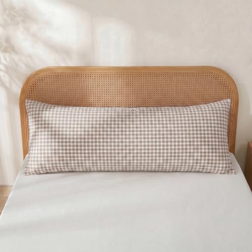 Merryword 100% Cotton Body Pillow Cover, 20 x 54, Taupe Gingham Pillowcase - Image 2