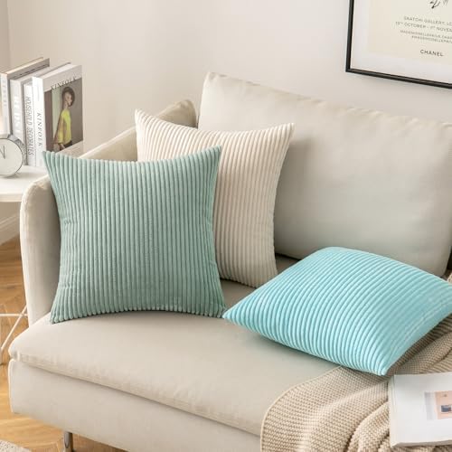 MIULEE Soft Corduroy Throw Pillow Covers Set of 2 20x20 Greyish Green - Image 4