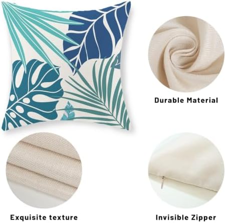 Tropical Pillow Covers 20x20 Set of 2 Navy Blue Aqua Teal Monstera Palm Leaf - Image 7