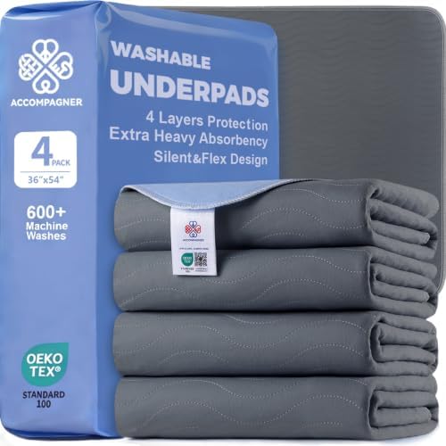 Accompagner Incontinence Bed Pads Washable Waterproof, Ultra-Absorbent Reusable by Accompagner