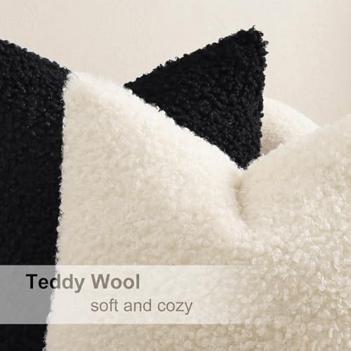 decorUhome Sherpa Decorative Throw Pillow Covers 22x22 Set of 2 Black - Image 4